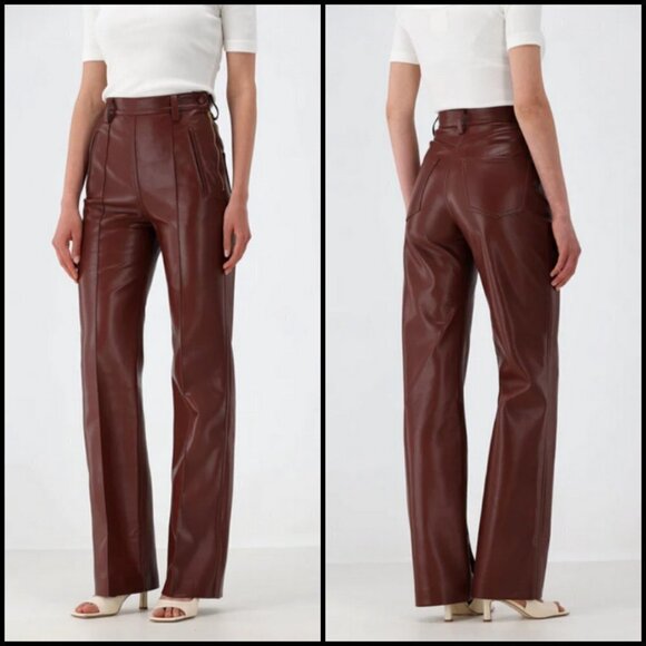 💕NANUSHKA💕 Regenerated Leather Pants - Mahogany Brown Medium M NWT - Picture 2 of 16